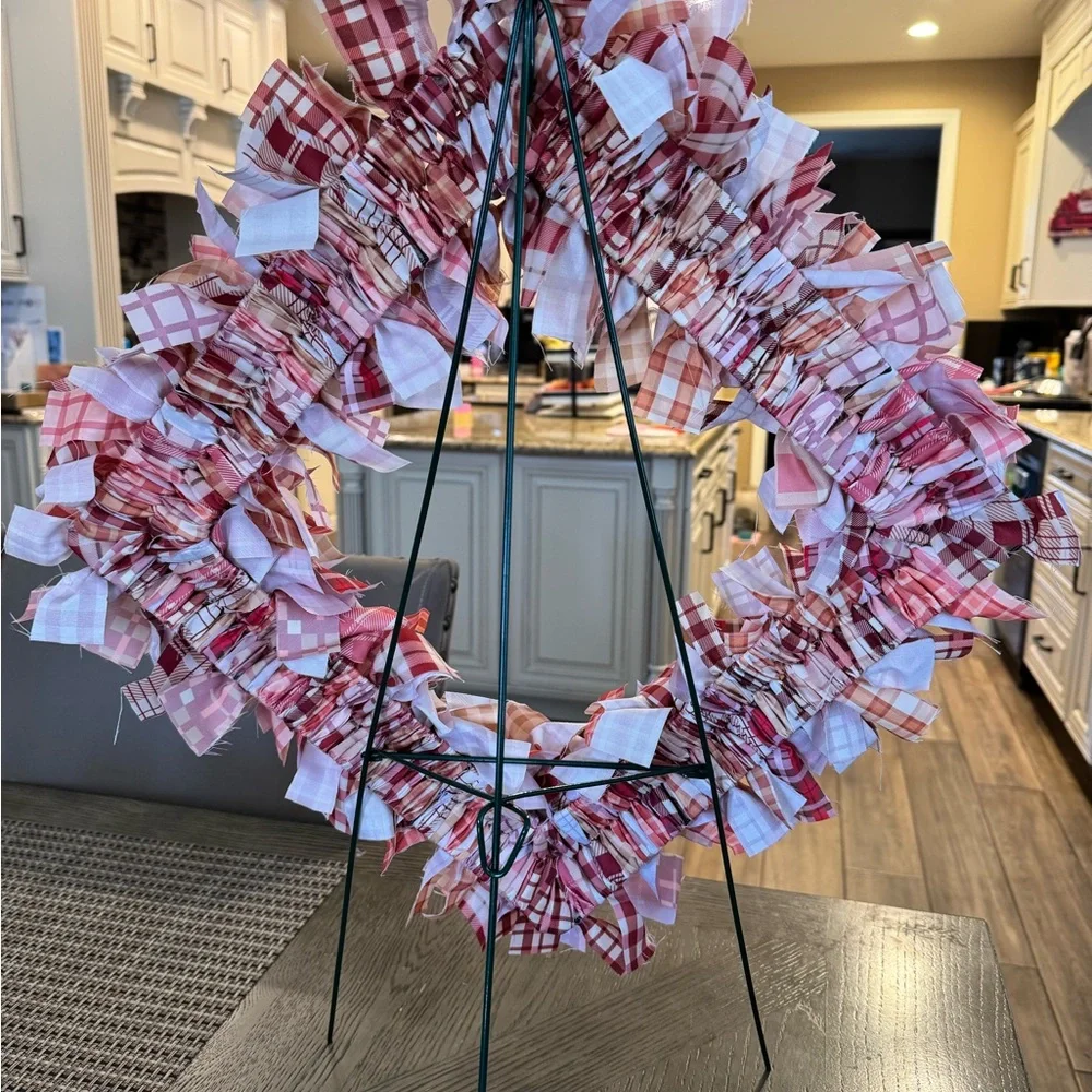 Hand Crafted Plaid Wreath - Red and Pink